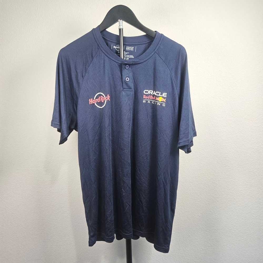 Hard Rock Oracle Red Bull Racing Henley Mens Large Navy Blue F1 Motorsport Shirt
